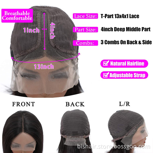 Brazilian black ladies real hair wig 28 inch straight hair 100% real human hair 13x4T partial pre-pulled mesh wig wholesaler
